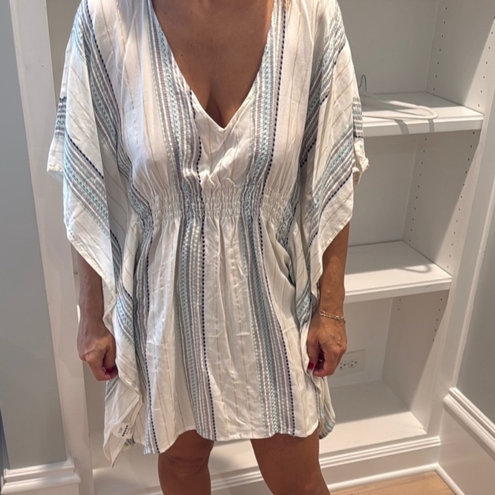Shiraleah White and Blue Striped Kaftan